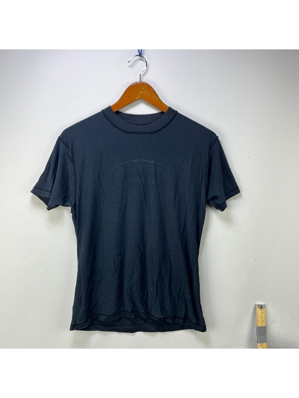 Vintage 80s Sun Faded Blank Black Inside out Shirt Hanes L